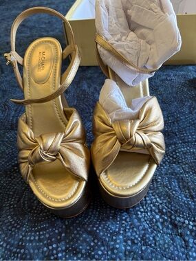 Michael Kors Metallic Gold Knotted Platform Sandals